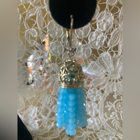 Tassel Earrings with Baby Blue Crystals 2 1/4” Fun! - Picture 3 of 7